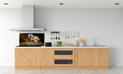Spatplaat keuken Wit paard in de stal