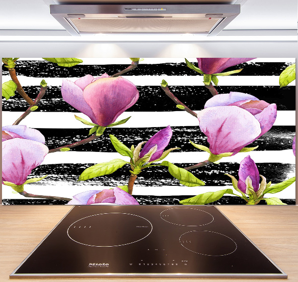 Glazen achterwand keuken Gestreepte magnolia
