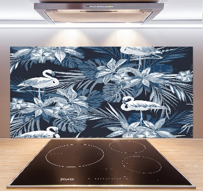 Spatscherm keuken Flamingo's en planten