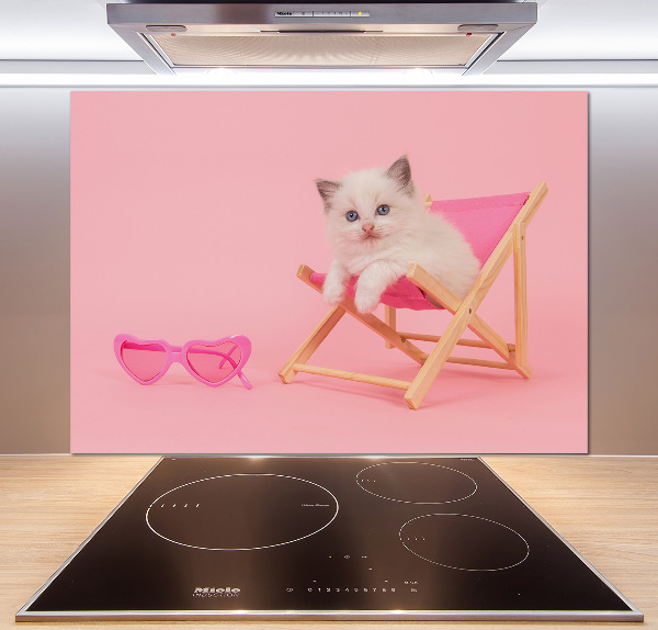 Glazen achterwand keuken Kat op een ligstoel