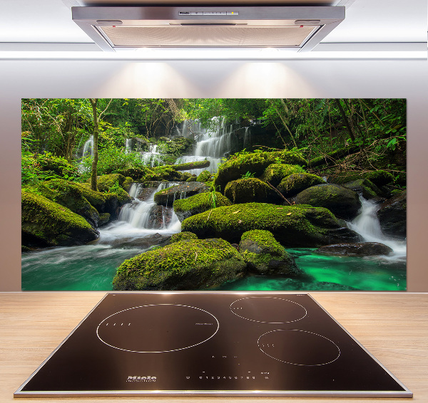 Spatscherm keuken Waterval in het bos