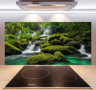 Spatscherm keuken Waterval in het bos