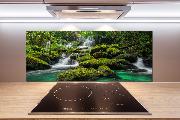 Spatscherm keuken Waterval in het bos