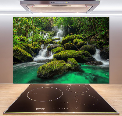 Spatscherm keuken Waterval in het bos