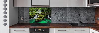 Spatscherm keuken Waterval in het bos