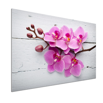 Glazen achterwand keuken Orchidee op hout