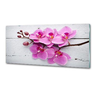 Glazen achterwand keuken Orchidee op hout