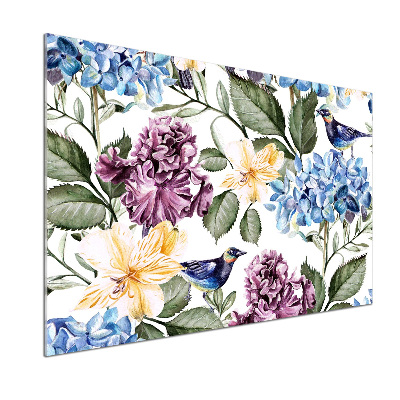 Panel do kuchni Kwiaty i ptaki