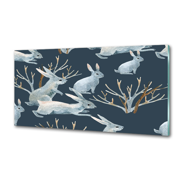 Panel dekor szkło Króliki zimą