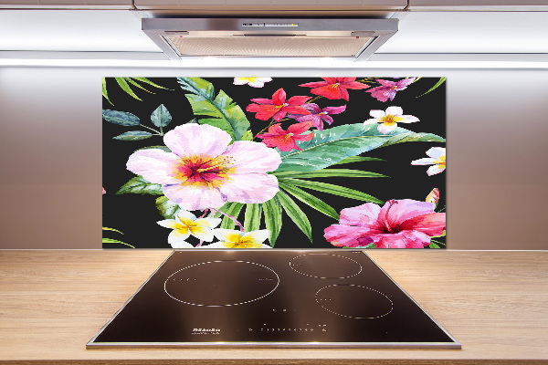 Glazen achterwand keuken Hawaiiaanse bloemen