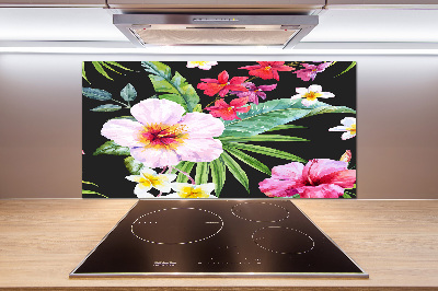 Glazen achterwand keuken Hawaiiaanse bloemen