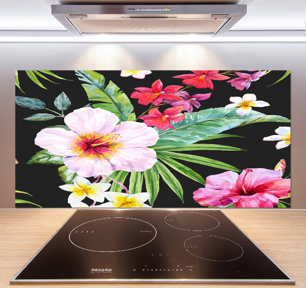 Glazen achterwand keuken Hawaiiaanse bloemen