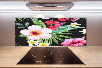 Glazen achterwand keuken Hawaiiaanse bloemen