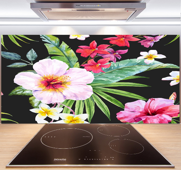Glazen achterwand keuken Hawaiiaanse bloemen