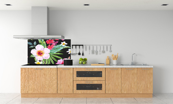 Glazen achterwand keuken Hawaiiaanse bloemen