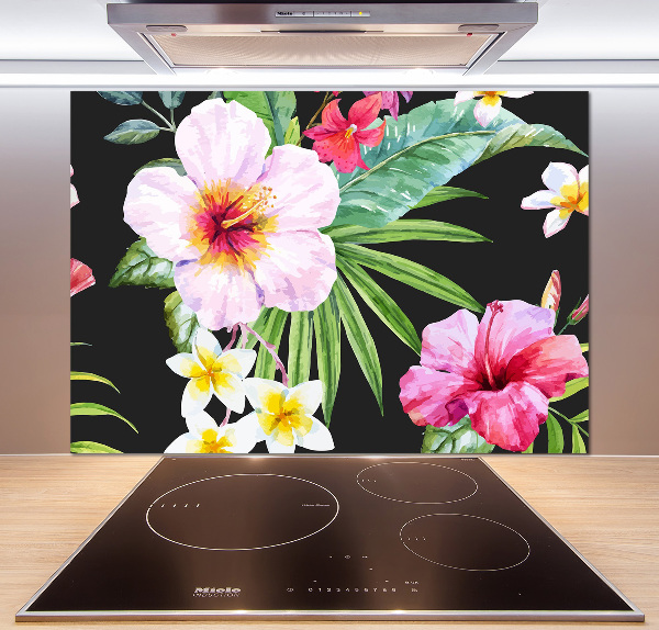 Glazen achterwand keuken Hawaiiaanse bloemen