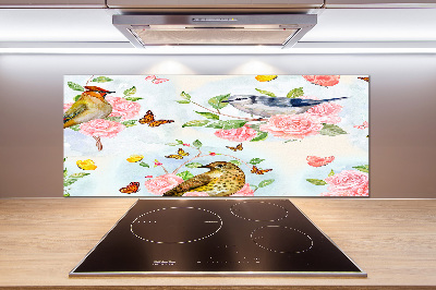 Panel dekor szkło Ptaki i róże