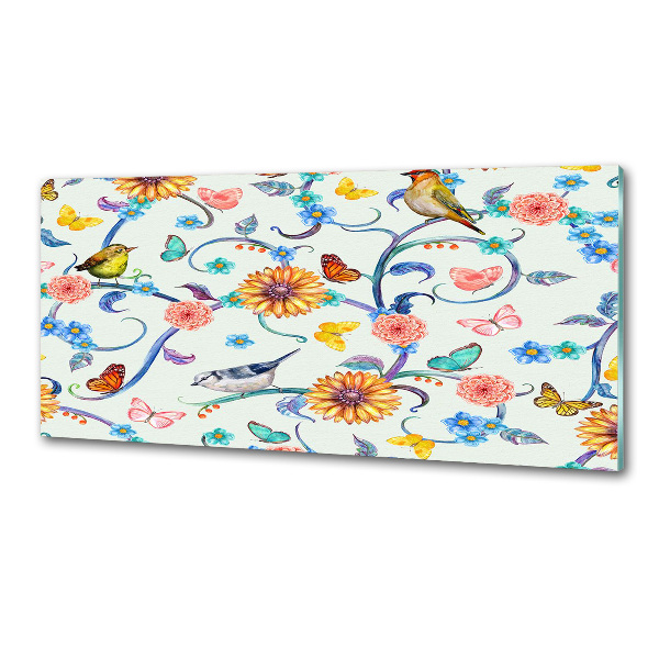 Panel do kuchni Kwiaty i ptaki