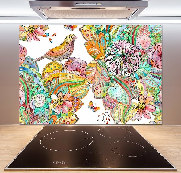 Glazen achterwand keuken Vogel en versieringen