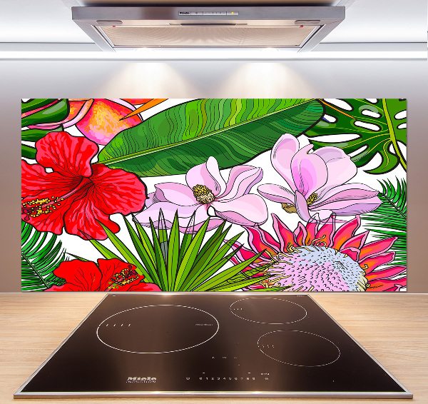 Spatscherm keuken Hawaiiaanse bloemen