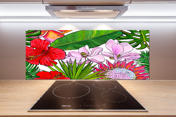 Spatscherm keuken Hawaiiaanse bloemen