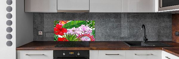 Spatscherm keuken Hawaiiaanse bloemen