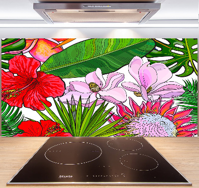 Spatscherm keuken Hawaiiaanse bloemen