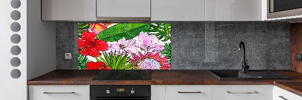 Spatscherm keuken Hawaiiaanse bloemen