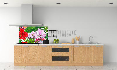 Spatscherm keuken Hawaiiaanse bloemen