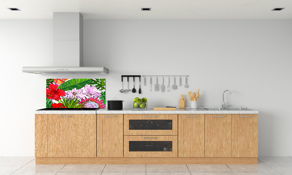 Spatscherm keuken Hawaiiaanse bloemen