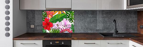 Spatscherm keuken Hawaiiaanse bloemen