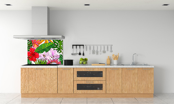 Spatscherm keuken Hawaiiaanse bloemen