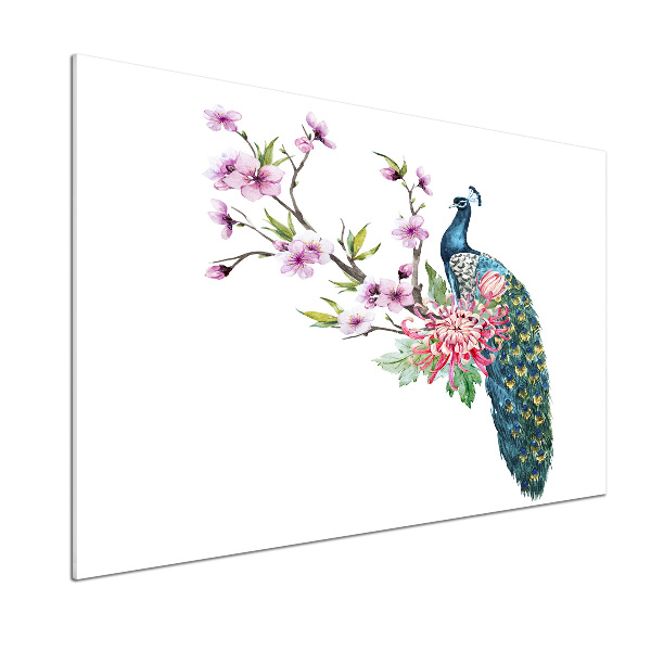 Achterwand keuken Pauw en bloemen