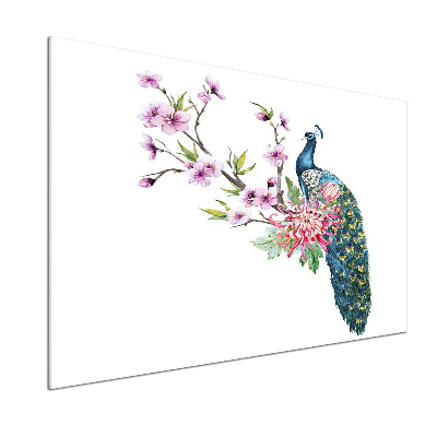 Achterwand keuken Pauw en bloemen