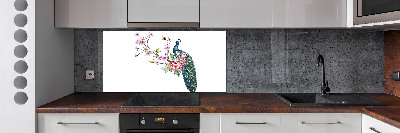 Achterwand keuken Pauw en bloemen