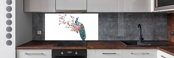 Achterwand keuken Pauw en bloemen