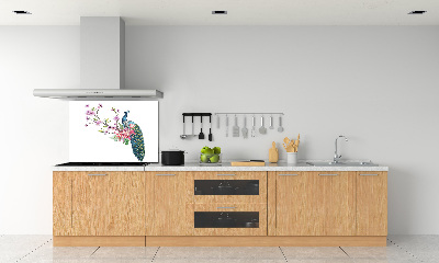 Achterwand keuken Pauw en bloemen