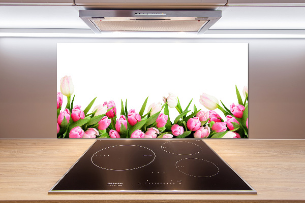 Spatscherm keuken Roze tulpen