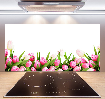 Spatscherm keuken Roze tulpen