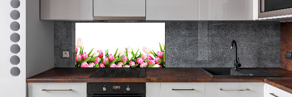 Spatscherm keuken Roze tulpen