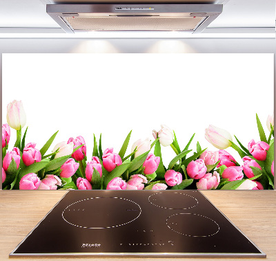 Spatscherm keuken Roze tulpen