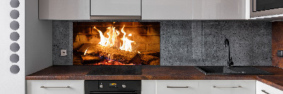 Spatplaat keuken Hout in de open haard