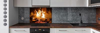 Spatplaat keuken Hout in de open haard