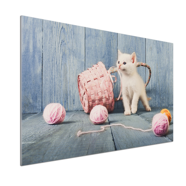 Spatplaat keuken Witte kat en strengen