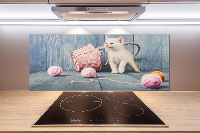 Spatplaat keuken Witte kat en strengen
