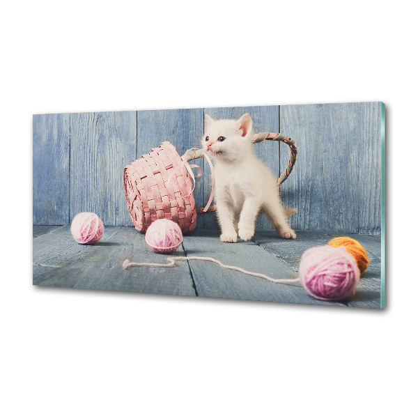 Spatplaat keuken Witte kat en strengen