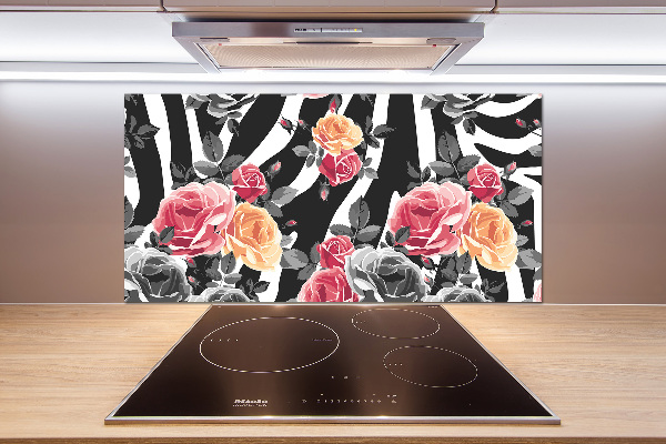 Panel do kuchni Róże w tle zebra