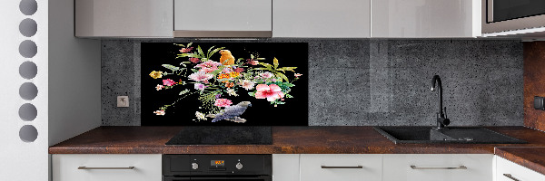 Spatscherm keuken Bloemen en vogels