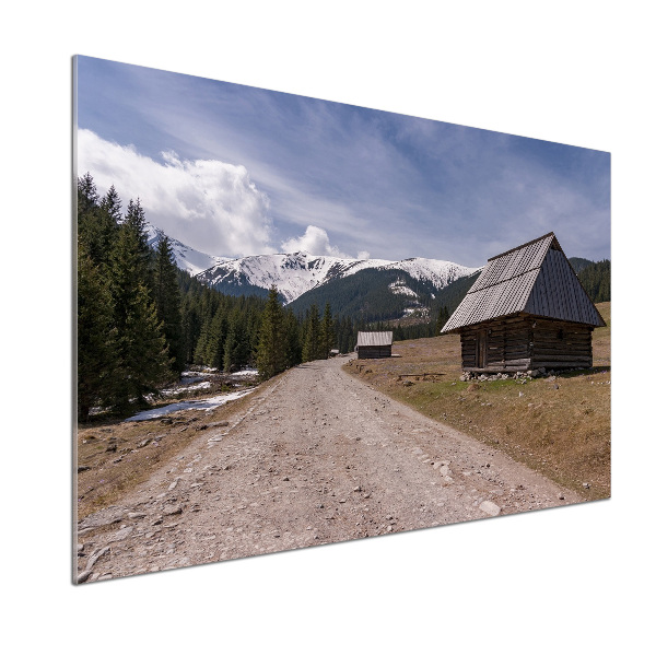 Glazen achterwand keuken Een huisje in de bergen