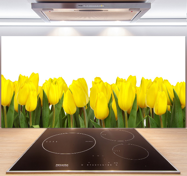 Glazen achterwand keuken Gele tulpen